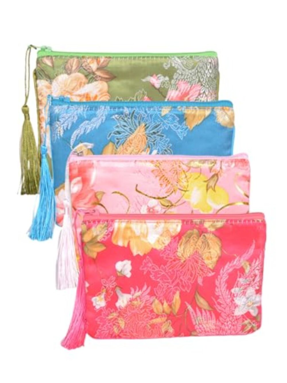 4 Pack Brocade Embroidered Jewelry Purse Pouch Zipper Gift Case